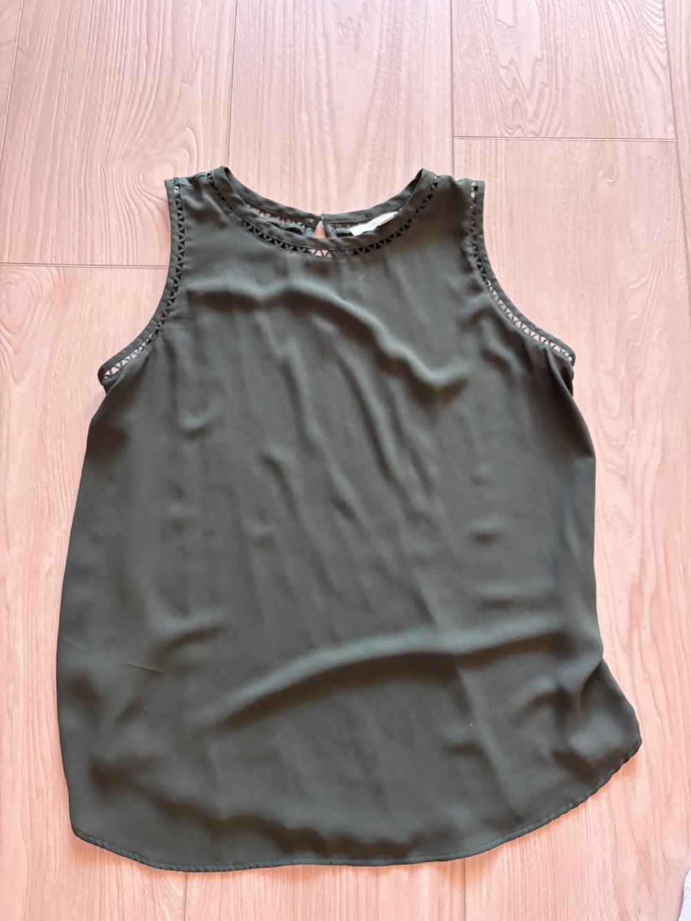 LOFT Olive Green Sleeveless Tank with Trim Detail